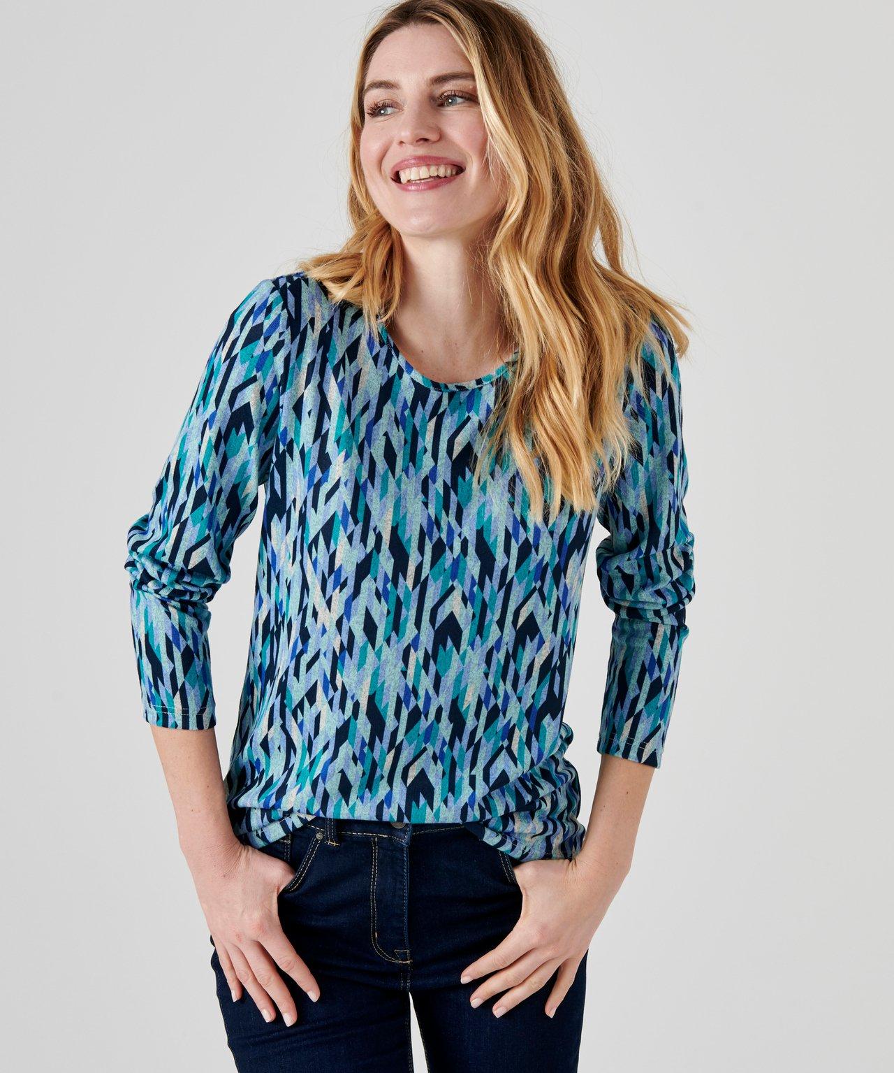 Image of Shirt Aus Warmem Strick Mit Grafischen Motive. Damen Blau 34/36