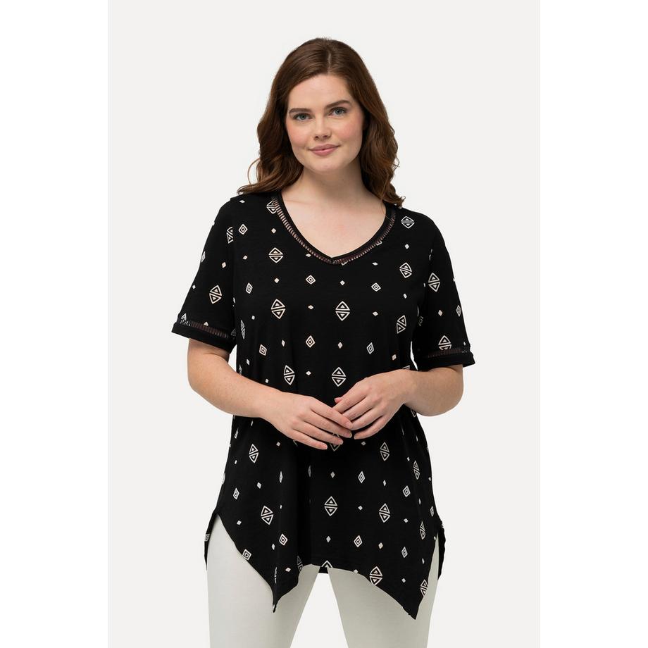 Ulla Popken Rhomben V-Ausschnitt Halbarm T-Shirt  