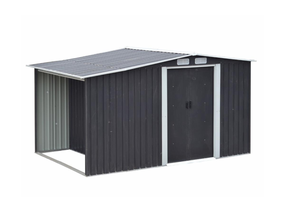 Vente-unique Abri de jardin métal avec abri bûche en acier galvanisé gris 6,7 m² LERY  