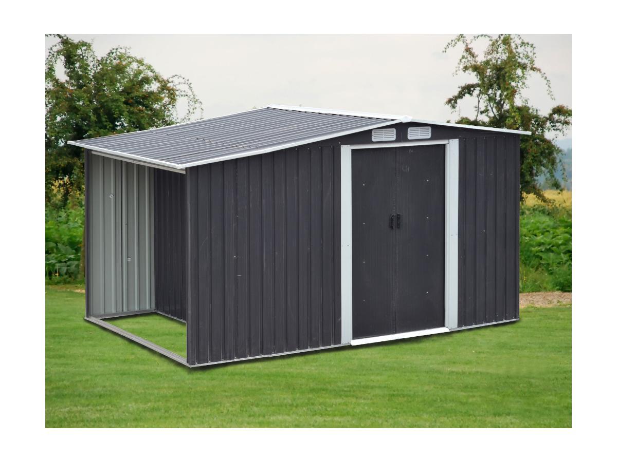 Vente-unique Abri de jardin métal avec abri bûche en acier galvanisé gris 6,7 m² LERY  