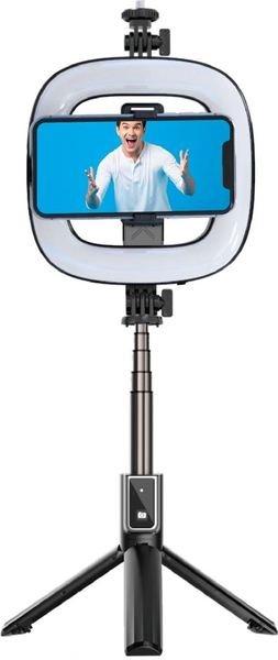 Image of HMC Drahtloses Bluetooth Selfie Stick Stativ für Smartphone mit HMC LED Light Black