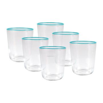 Lot de 6 verres à eau à liseré bleu 31,5 cl - D. 8 x H. 9.5 cm - AZURAN