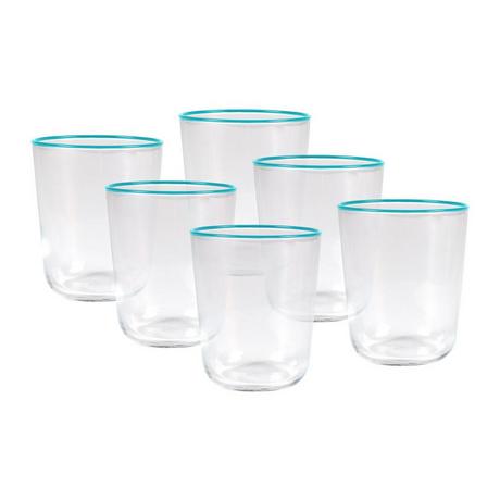 Vente-unique Lot de 6 verres à eau à liseré bleu 31,5 cl - D. 8 x H. 9.5 cm - AZURAN  