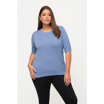 Maglione a costine in cotone biologico con scollo a girocollo e mezze maniche