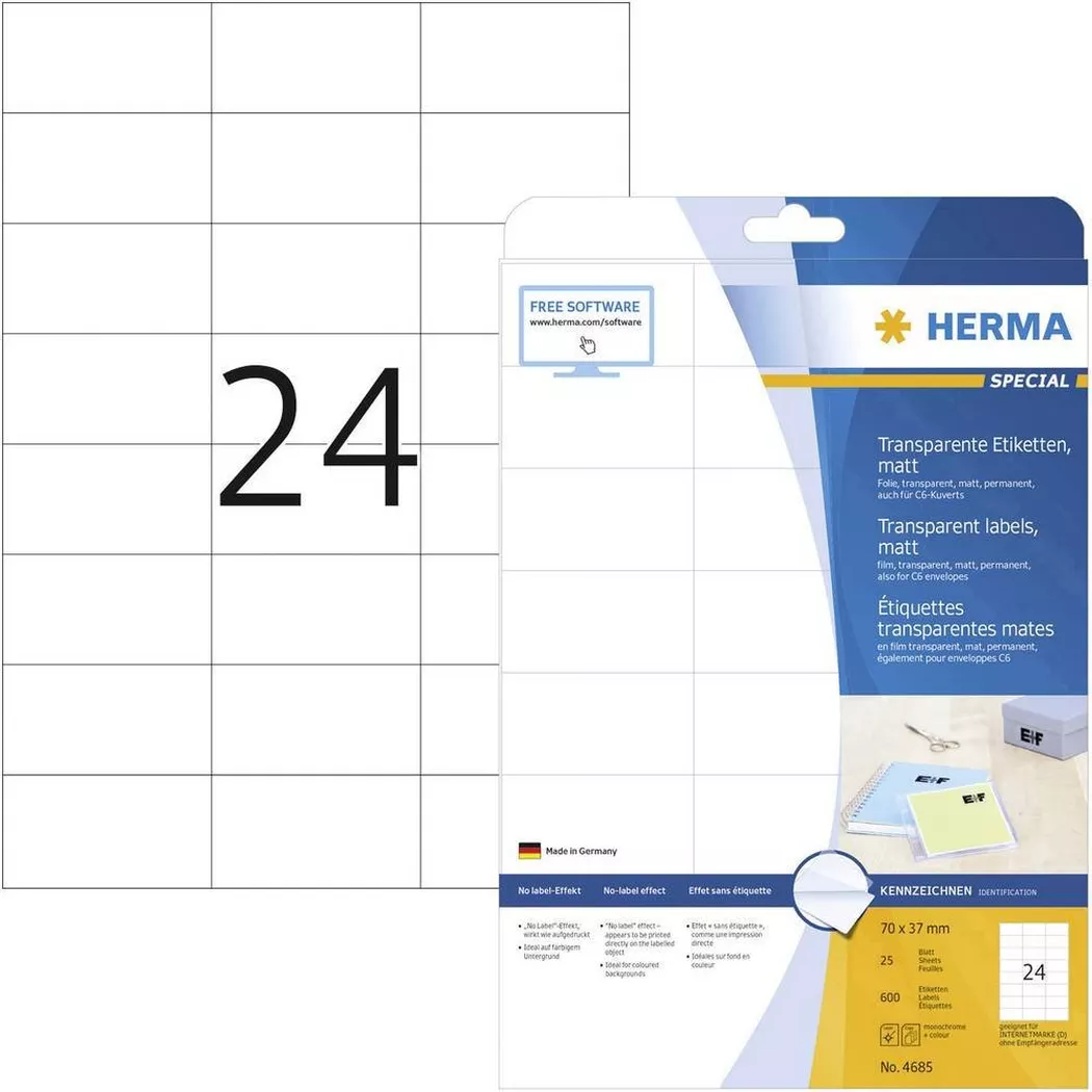 HERMA – Transparente Etiketten, Folie, matt, permanent haftend, One Size, Transparent