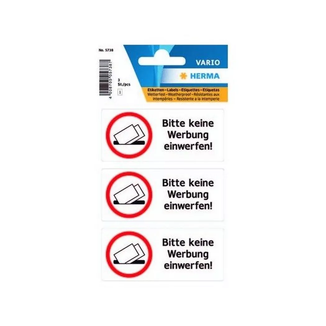 HERMA – Hinweis-Etiketten 5738 keine Reklame 3 Stück, One Size