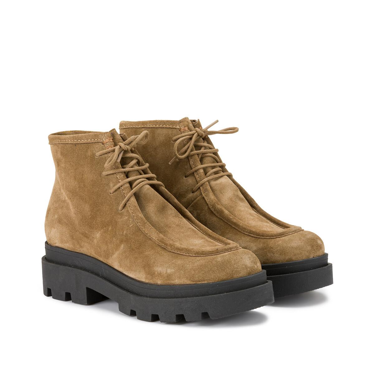 Image of Lederboots Mit Schnürung Und Profilsohle Damen Beige 38