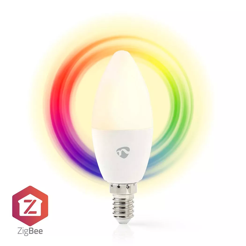 Nedis SmartLife Full Colour LED Bulb, E14 Zigbee Candle Light, Dimmable, RGB + 2200-6500K, Voice Control with Amazon Alexa & Google Home, Timer Functio