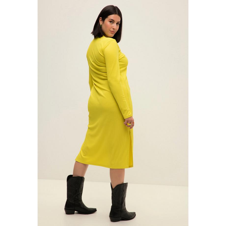 Studio Untold Robe Midi Ligne A Jersey Côtelé Col V Anneau Décoratif Manches Longues  