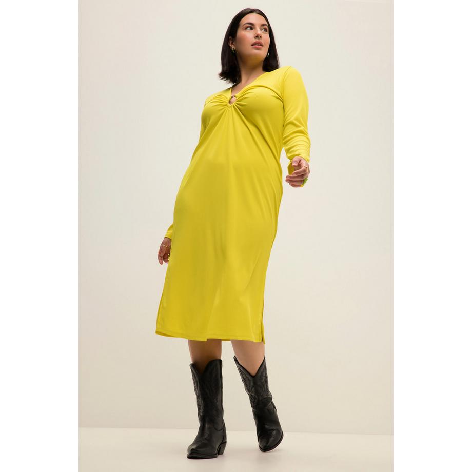 Studio Untold Robe Midi Ligne A Jersey Côtelé Col V Anneau Décoratif Manches Longues  