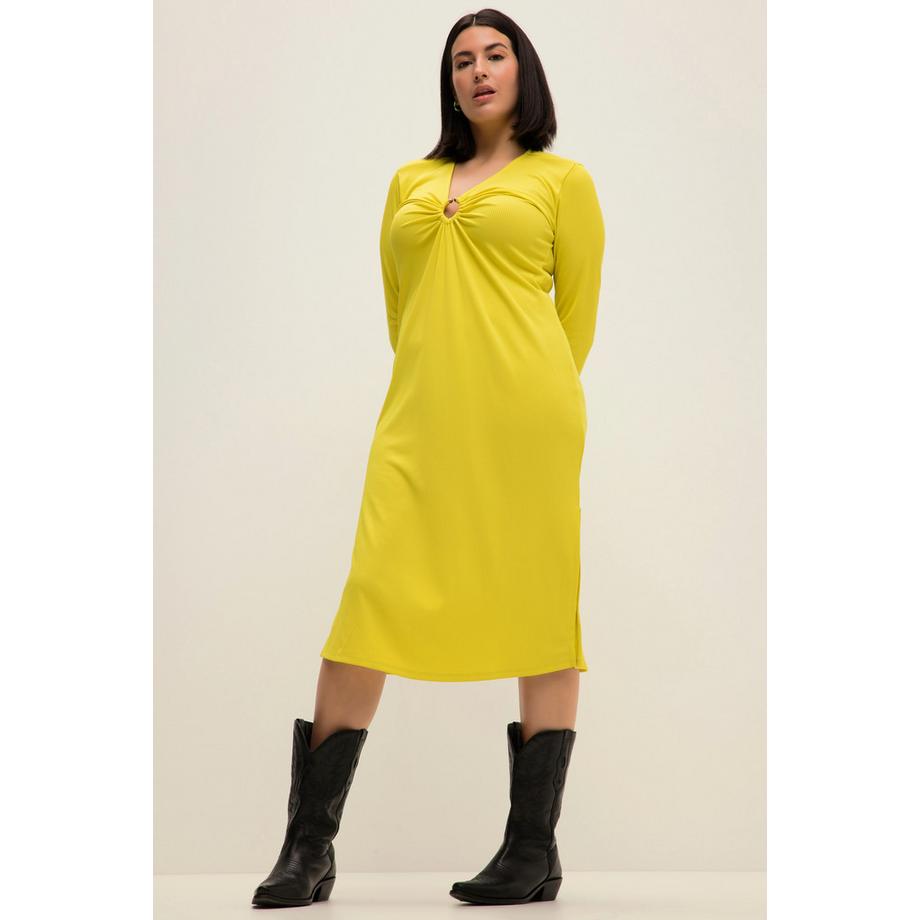 Studio Untold Robe Midi Ligne A Jersey Côtelé Col V Anneau Décoratif Manches Longues  