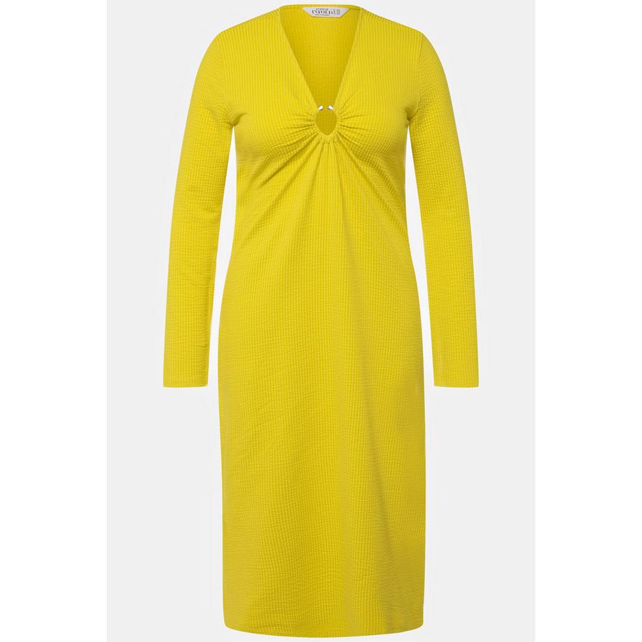 Studio Untold Robe Midi Ligne A Jersey Côtelé Col V Anneau Décoratif Manches Longues  