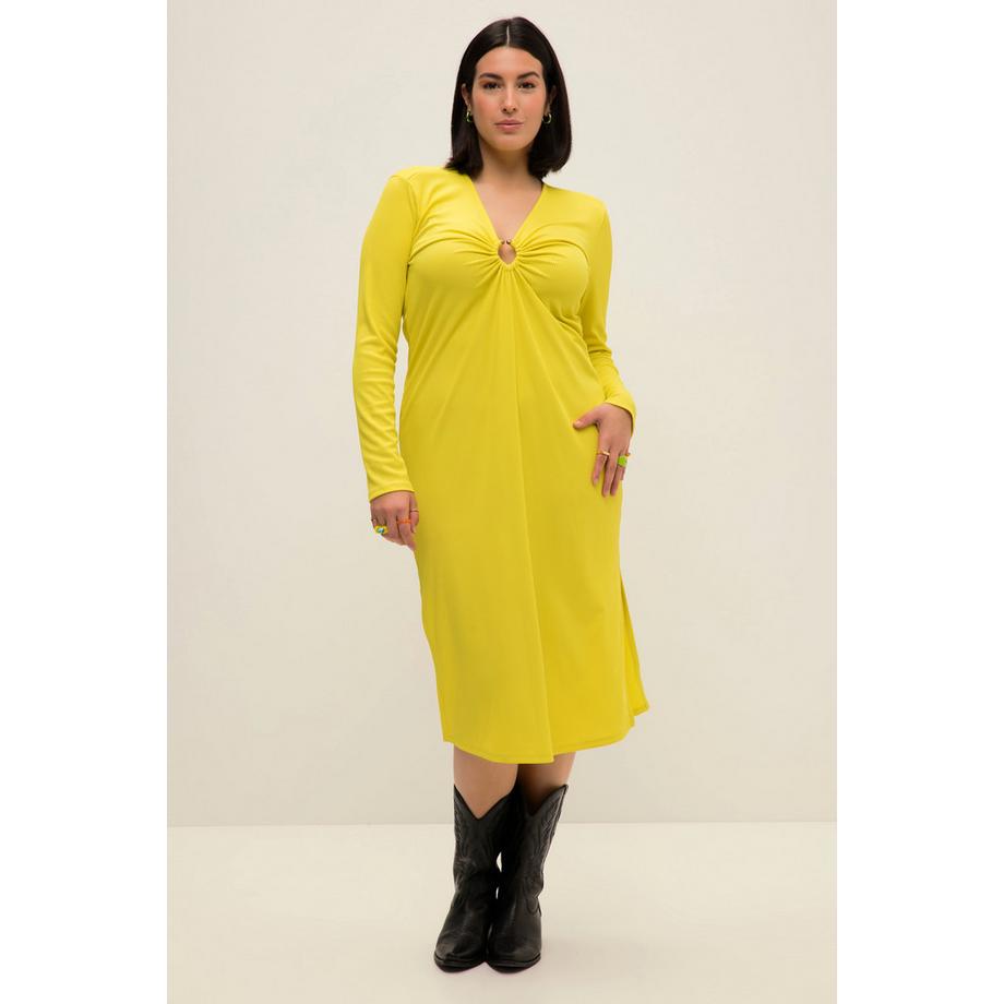 Studio Untold Robe Midi Ligne A Jersey Côtelé Col V Anneau Décoratif Manches Longues  