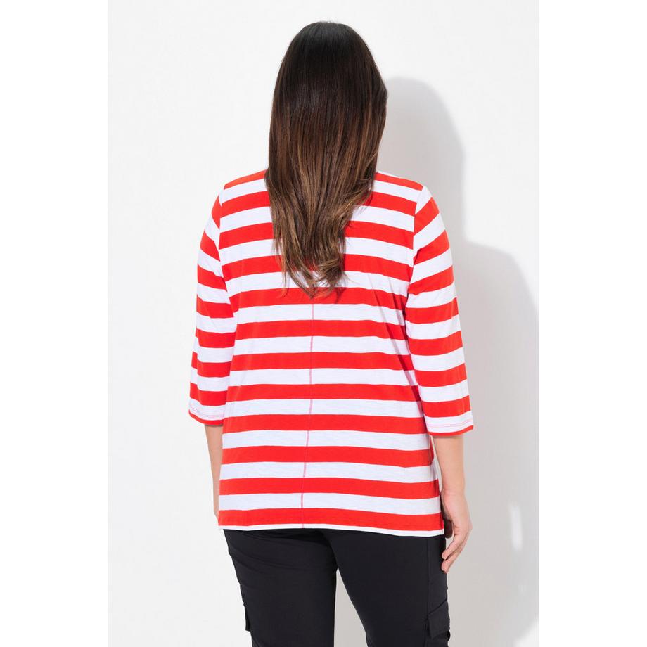 Ulla Popken Maglia a righe Classic Scollo a V Maniche 3/4 con peperoncino decorato  