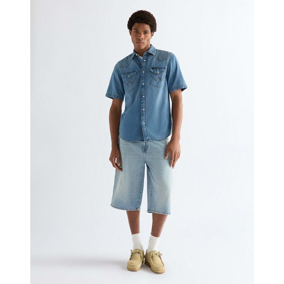 Wrangler Camicia in denim Western maniche corte  