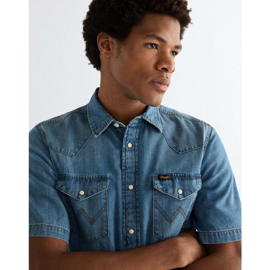 Wrangler Camicia in denim Western maniche corte  