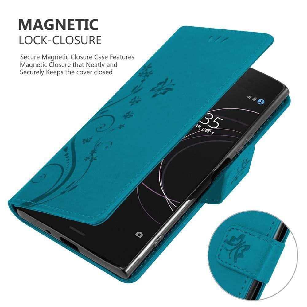 Cadorabo  Housse compatible avec Sony Xperia XZ1 - Coque de protection au design floral avec fermeture magnétique, fonction de support et emplacements pour cartes 