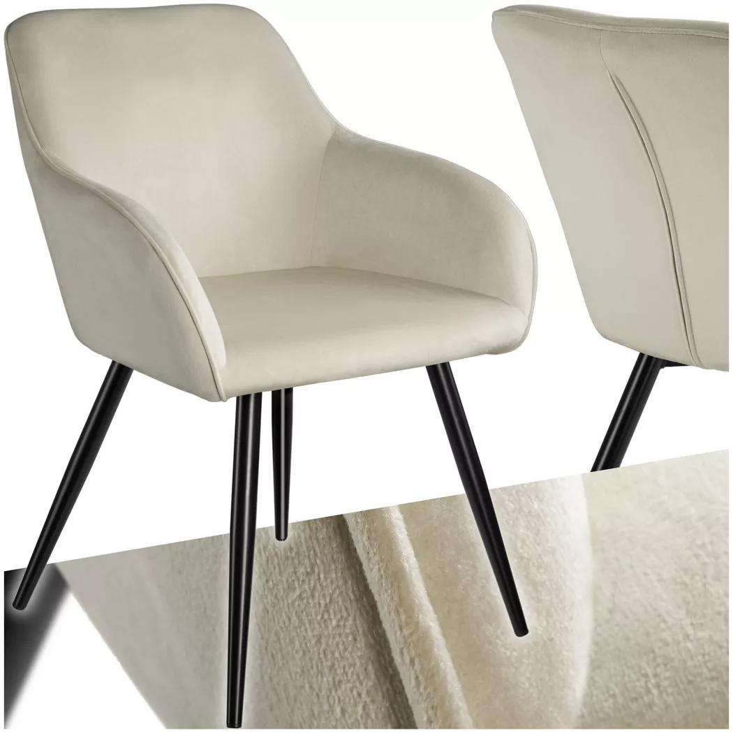 Tectake - Chaise Rembourrée aspect velours Dossier ergonomique crème/noir