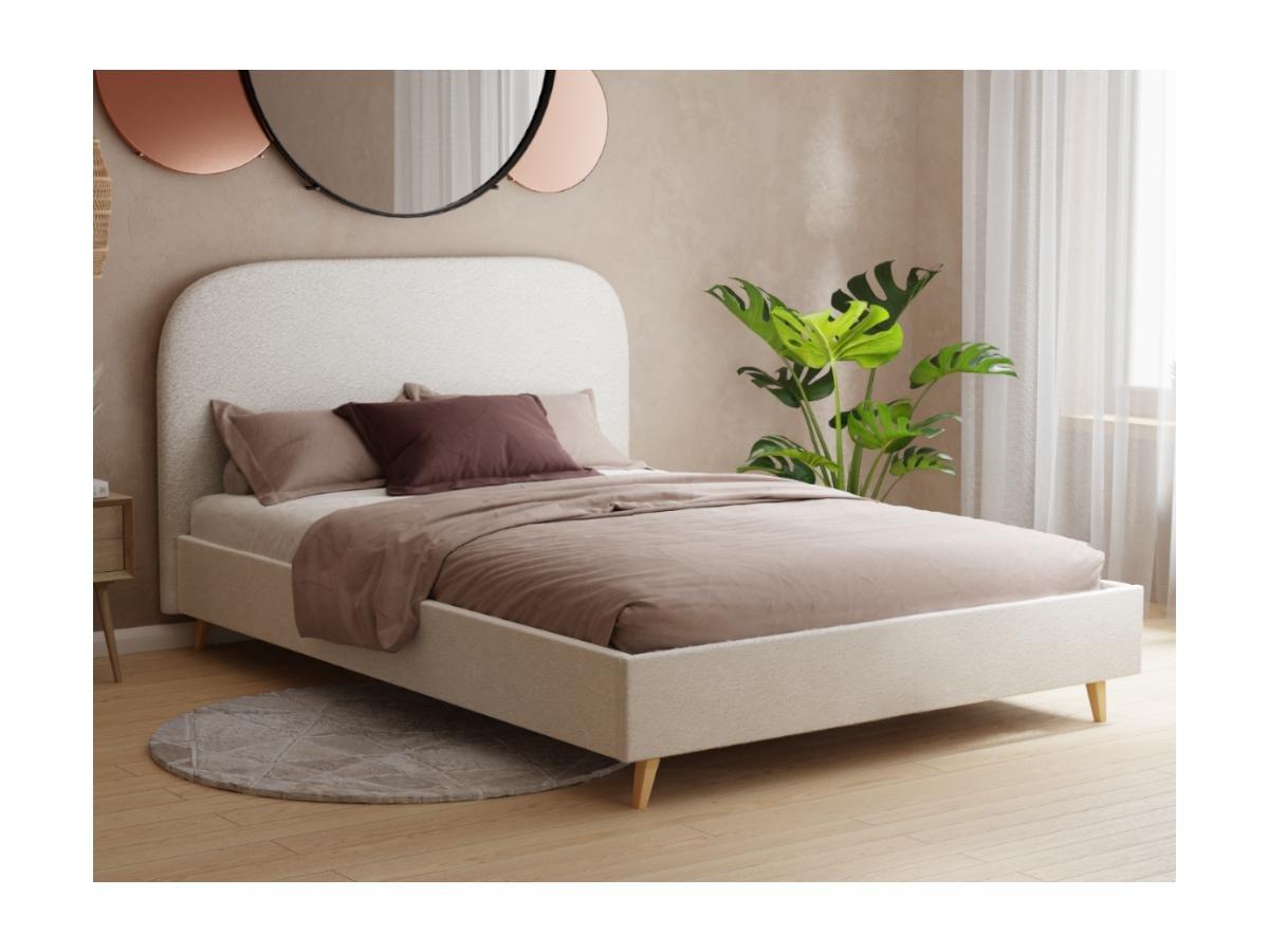 Vente-unique Letto 160 x 200 cm Tessuto effetto bouclette Écru + Materasso - SANTADI  