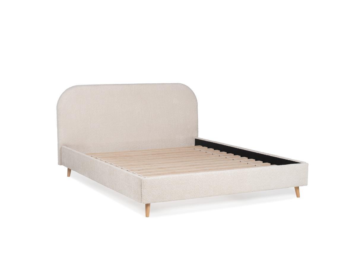 Vente-unique Letto 160 x 200 cm Tessuto effetto bouclette Écru + Materasso - SANTADI  