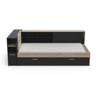 Vente-unique Letto Con vani portaoggetti 90 x 200 cm Nero e Naturale + Rete + Materasso - LIARA  