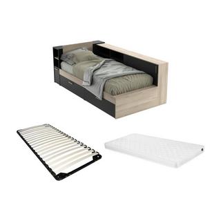 Vente-unique Letto Con vani portaoggetti 90 x 200 cm Nero e Naturale + Rete + Materasso - LIARA  