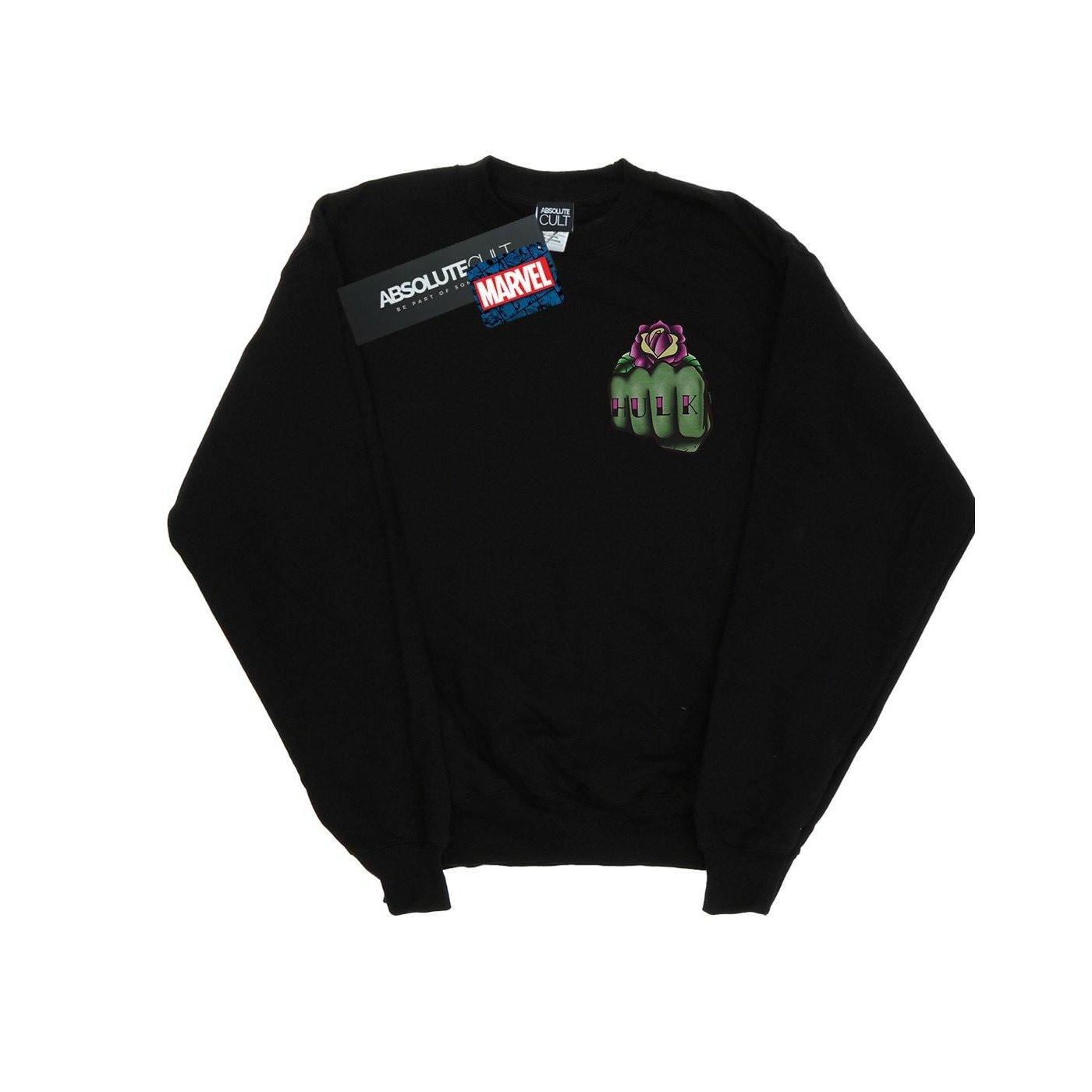 Image of Hulk Tattoo Fist Breast Print Sweatshirt Unisex Schwarz 152-158
