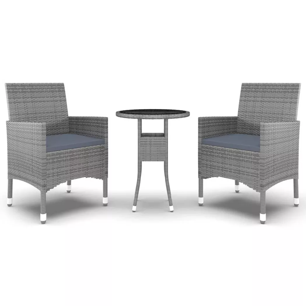vidaXL 3-tlg. Garten-Essgruppe Poly Rattan Grau