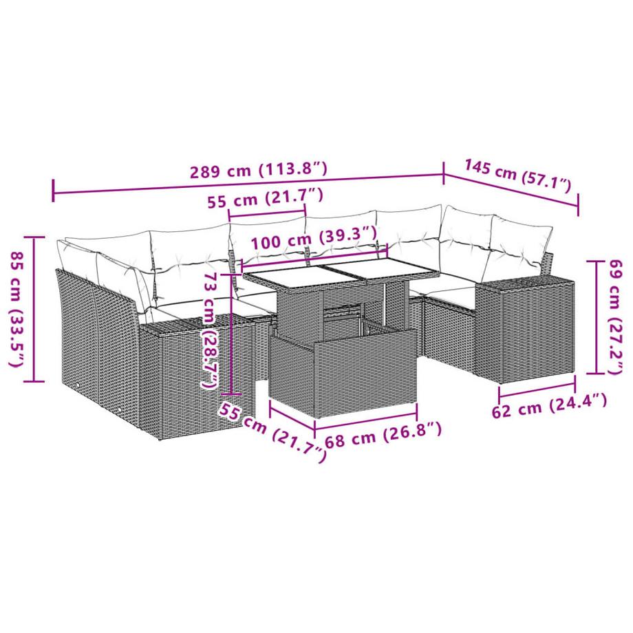 VidaXL Ensemble de canapés de jardin rotin synthétique  