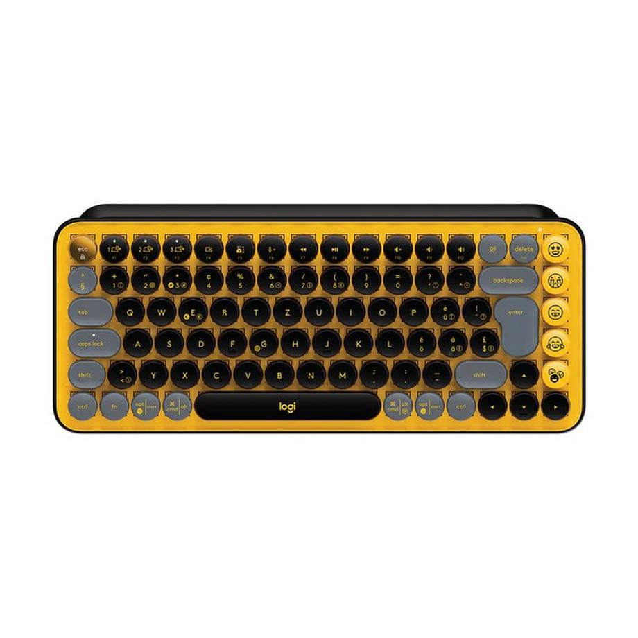 Logitech  POP Keys Wireless Mechanical Keyboard With Emoji Keys tastiera RF senza fili + Bluetooth QWERTZ Svizzere Nero, Grigio, Giallo 