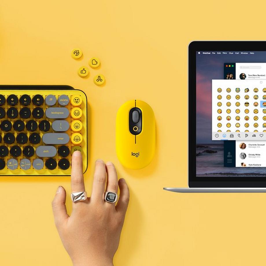 Logitech  POP Keys Wireless Mechanical Keyboard With Emoji Keys tastiera RF senza fili + Bluetooth QWERTZ Svizzere Nero, Grigio, Giallo 