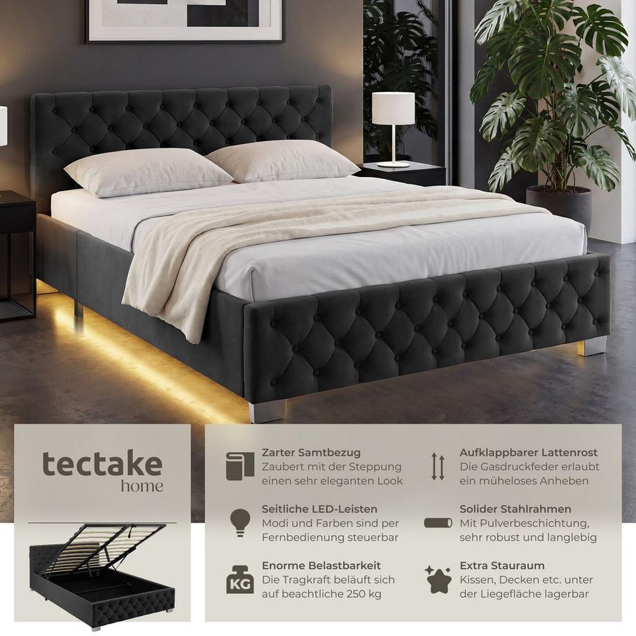 Tectake Lit rembourré VENISE en aspect velours avec motif matelassé  