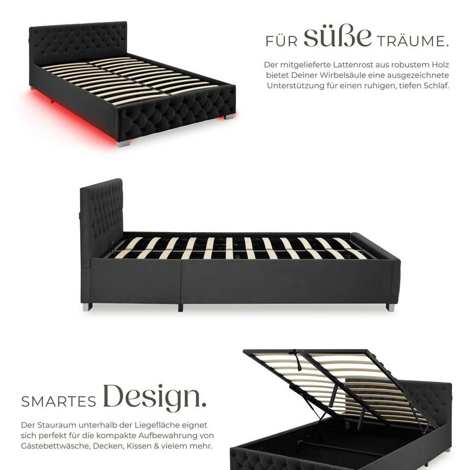 Tectake Lit rembourré VENISE en aspect velours avec motif matelassé  