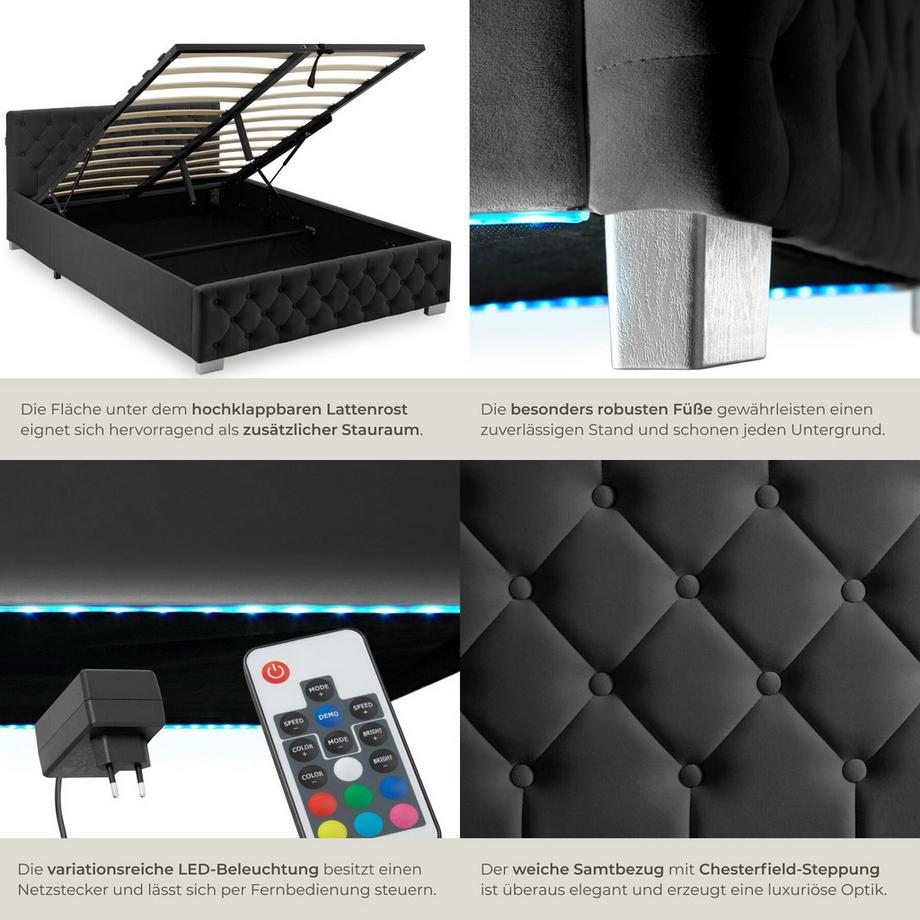 Tectake Lit rembourré VENISE en aspect velours avec motif matelassé  