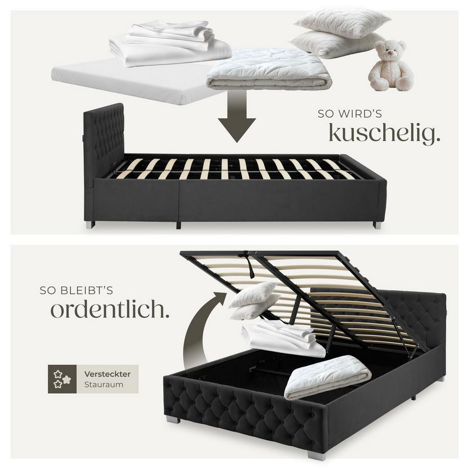 Tectake Lit rembourré VENISE en aspect velours avec motif matelassé  