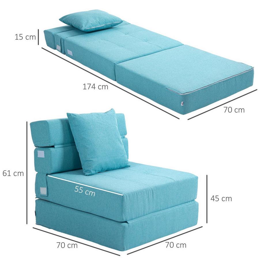 Northio Chaise De Couchage Pliante, Canapé-Lit, Chaise Pliante 2 En 1 Avec Fonction Lit, Chaise De Relaxation Avec Oreillers, Lit D'Appoint, Capacité De Charge Jusqu'À 100 Kg, Bleu  