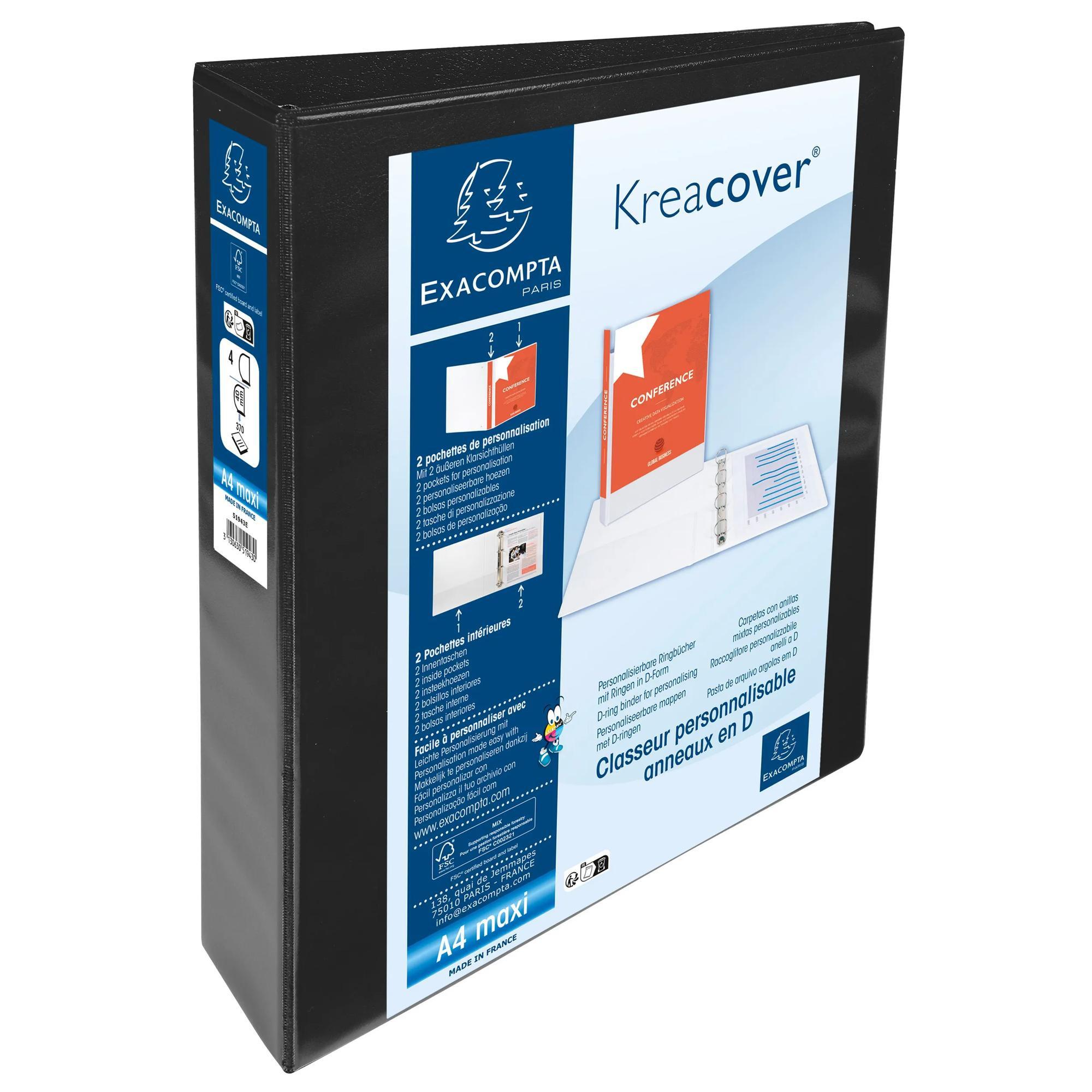 Exacompta Classeur PP personnalisable Kreacover - 4 anneaux en D 40mm - A4 maxi - x 10  