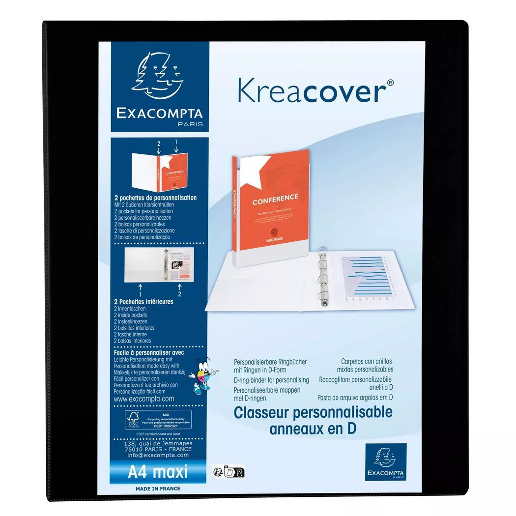 Exacompta Präsentationsringbuch Kreacover A4 40mm 4 Ringe schwarz