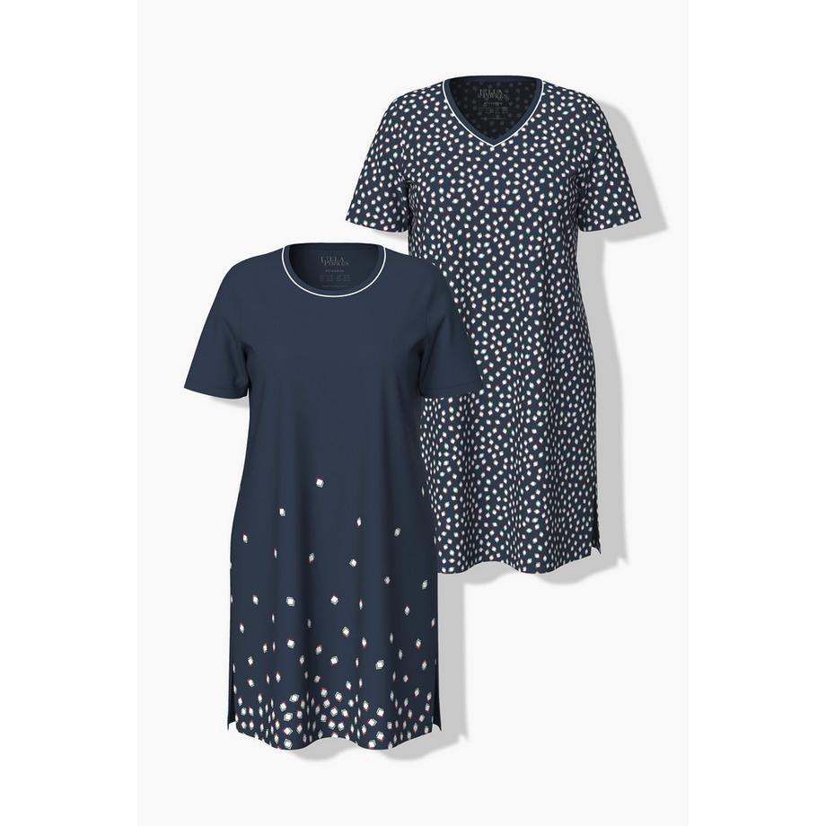 Ulla Popken Confezione da 2 Camicie da Notte Stampa a Pois Scollo Rotondo Scollo a V Mezza Manica  