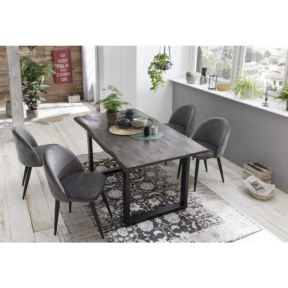 mutoni Table de salle à manger en bois massif mangue sciée acier 160x85  