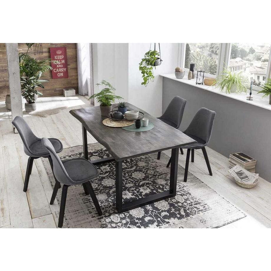mutoni Table de salle à manger en bois massif mangue sciée acier 160x85  