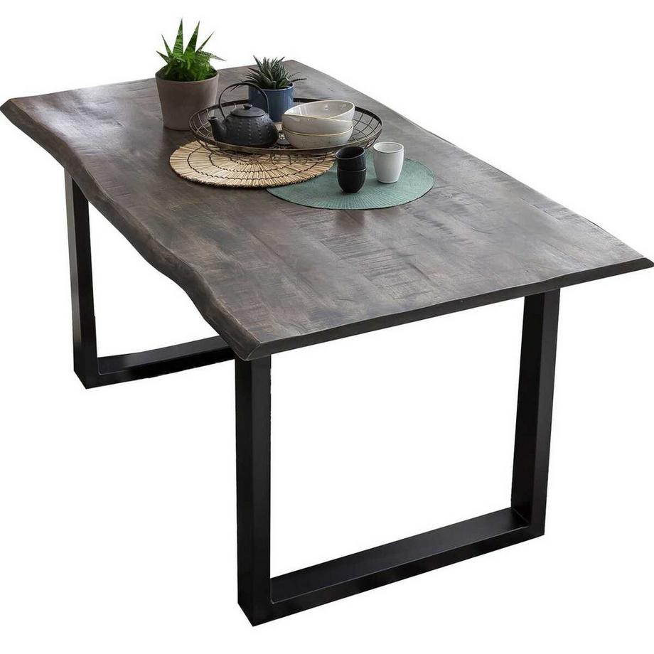 Table de salle à manger en bois massif mangue sciée acier 160x85