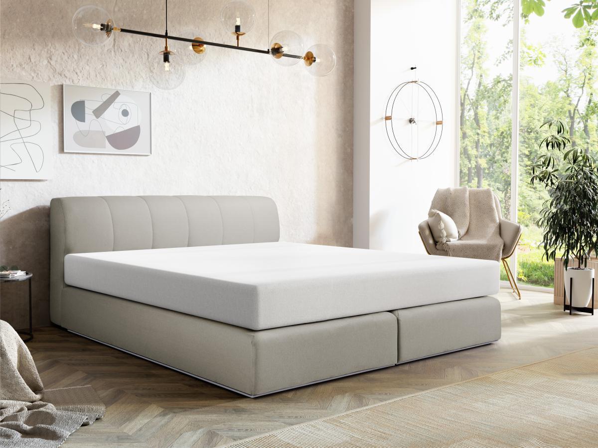 Ysmée Set completo boxspring Testata + Rete a doghe con LED + Materasso 180x200 cm Tessuto Grigio  - OTARU di YSMÉE  