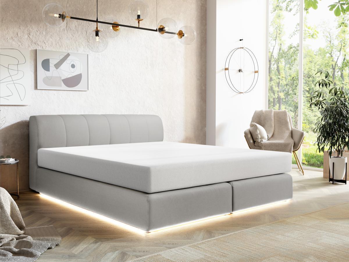 Ysmée Boxspringbett mit Kopfteil + Lattenrost mit LED-Beleuchtung + Matratze - 180 x 200 cm - Stoff - Grau - OTARU von YSMÉE  