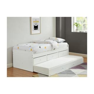 Vente-unique Letto singolo con letto estraibile e 3 cassetti  in MDF e Abete Bianco + Materasso TITOUAN  