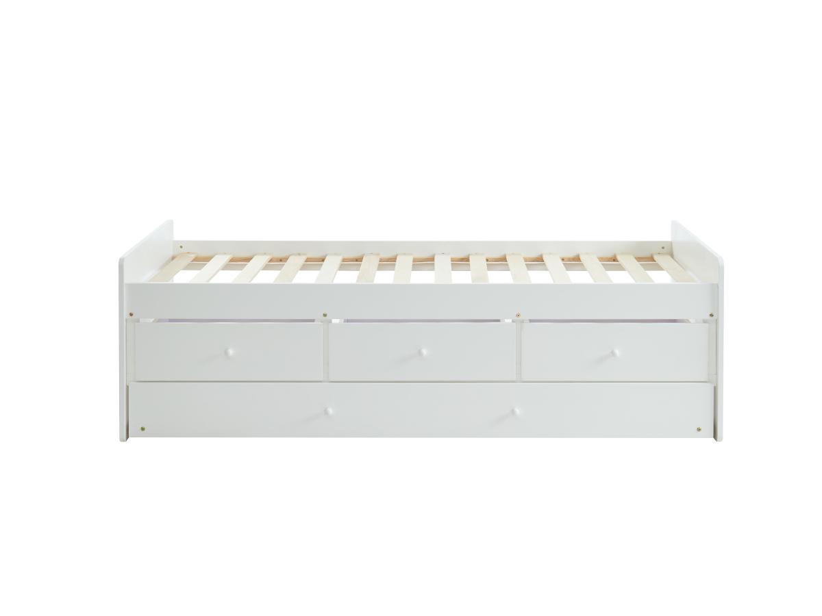 Vente-unique Letto singolo con letto estraibile e 3 cassetti  in MDF e Abete Bianco + Materasso TITOUAN  