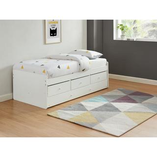 Vente-unique Letto singolo con letto estraibile e 3 cassetti  in MDF e Abete Bianco + Materasso TITOUAN  