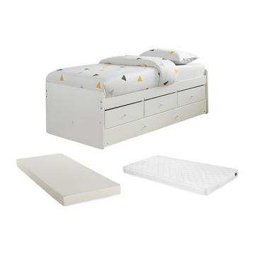 Letto singolo con letto estraibile e 3 cassetti  in MDF e Abete Bianco + Materasso TITOUAN