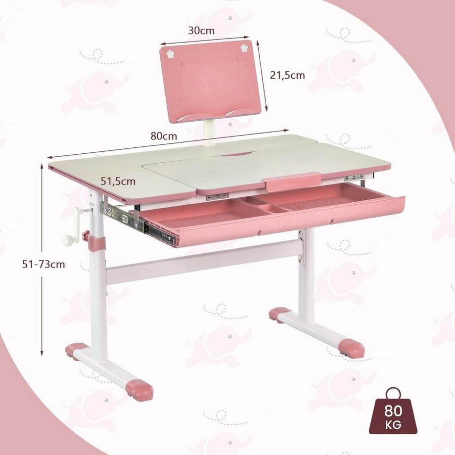 Northix Kinderschreibtisch 51-73cm Höhenverstellbar Schülerschreibtisch mit neigbarer Tischplatte (Rosa Tisch)  