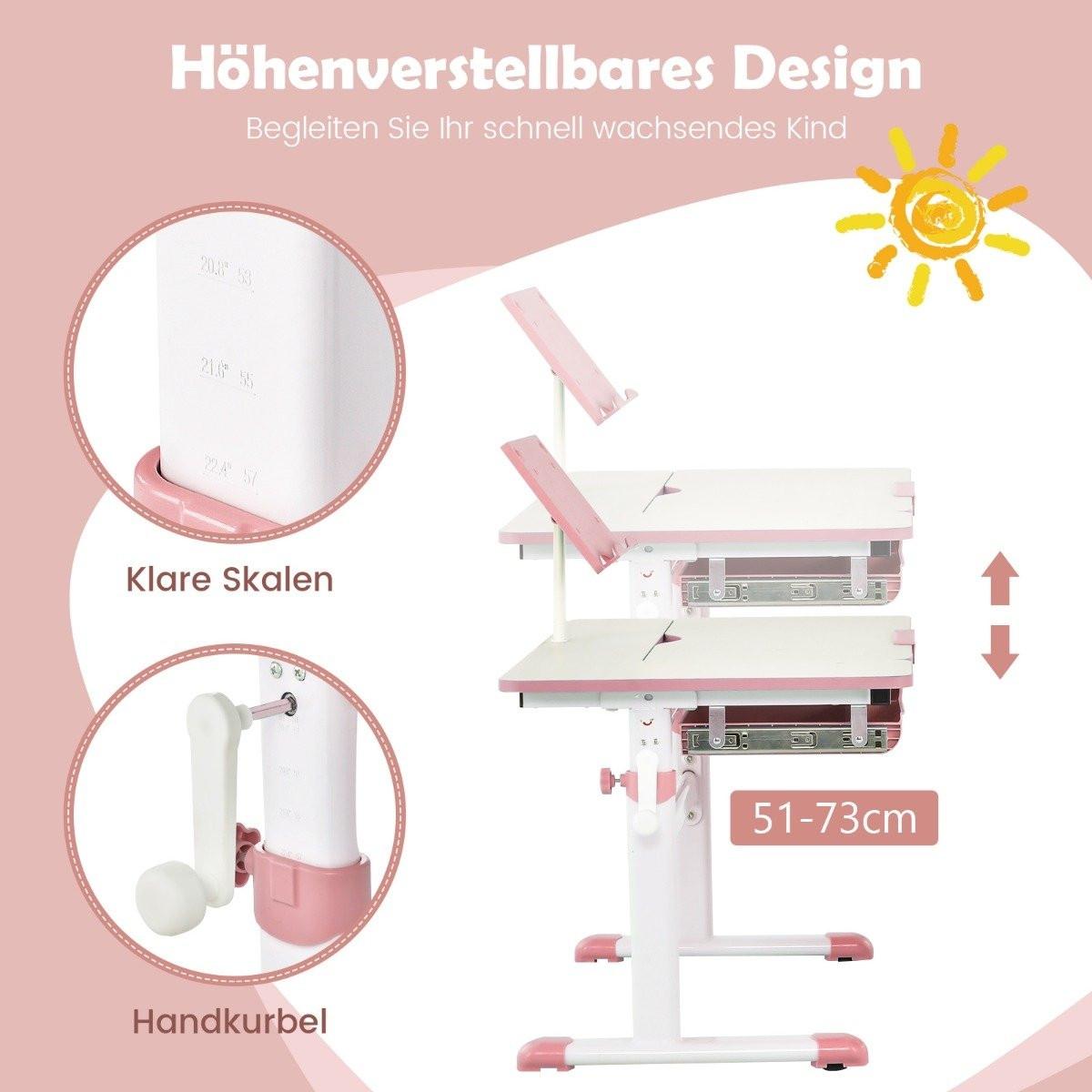 Northix Kinderschreibtisch 51-73cm Höhenverstellbar Schülerschreibtisch mit neigbarer Tischplatte (Rosa Tisch)  